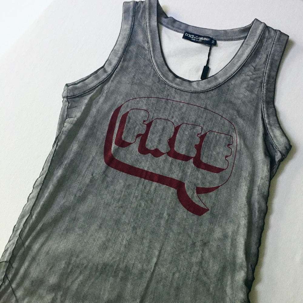 Dolce & Gabbana NWOT Mesh Overlay Graphic Design Print Word Bubble Muscle Tank